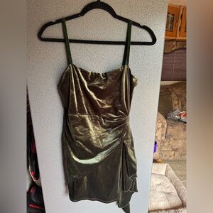 MAJORELLE Strapless Velvet Dress in Olive